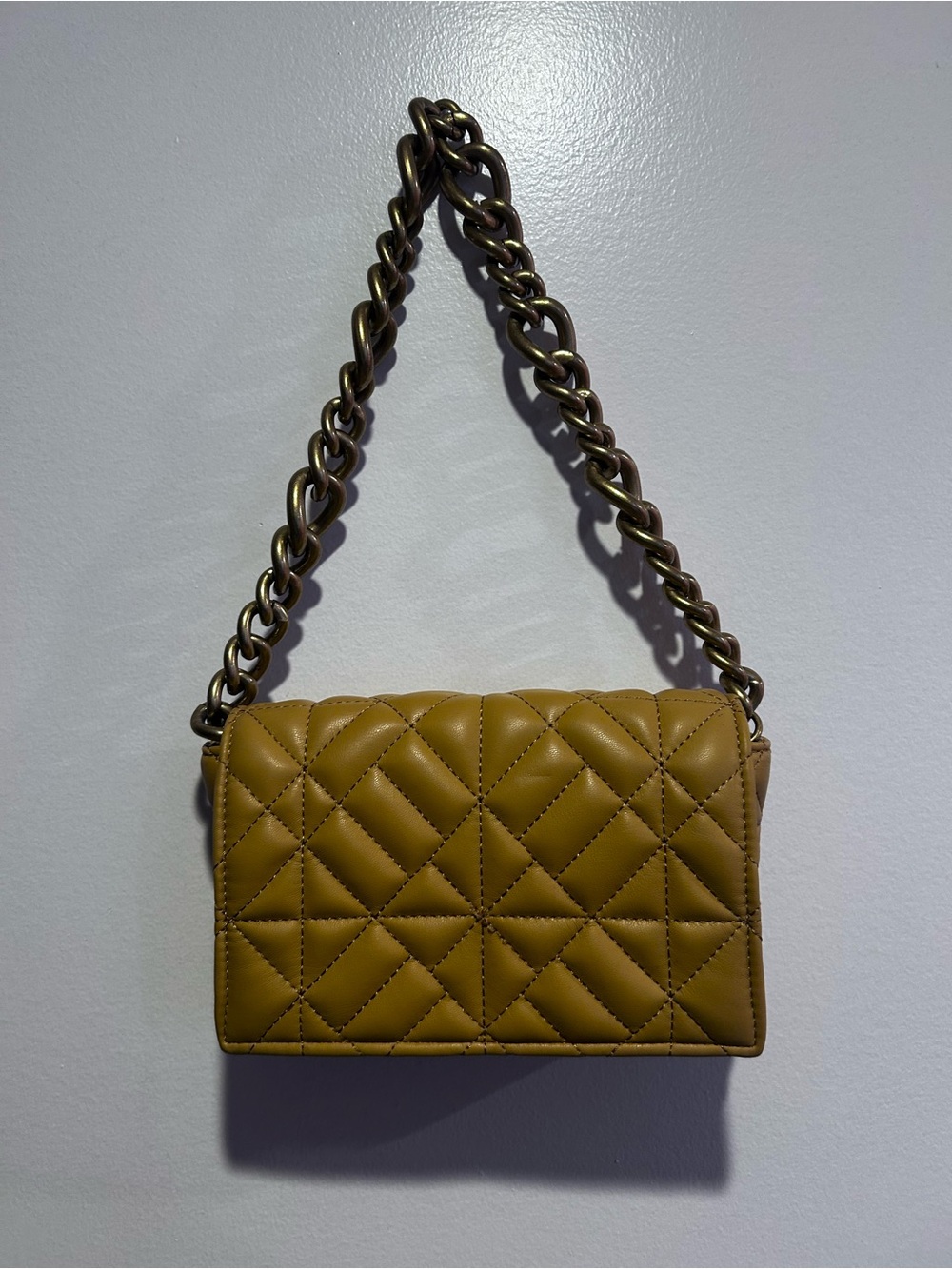 Quilted Shoulder Bag in Mustard - Women's Chain Strap Purse